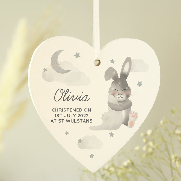 Personalised Baby Bunny Wooden Heart Decoration