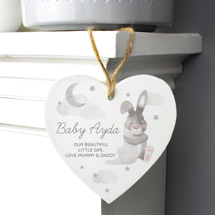 Personalised Baby Bunny Wooden Heart Decoration