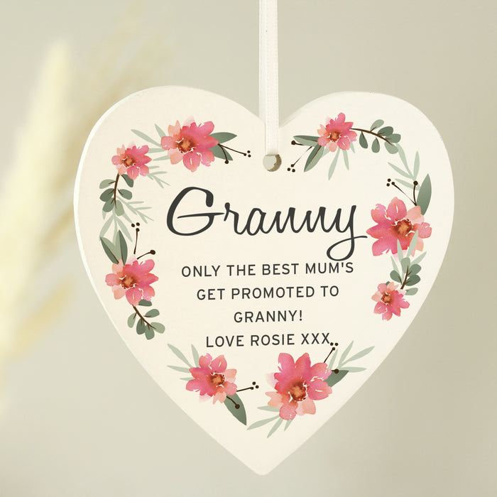 Personalised Floral Sentimental Wooden Heart Decoration