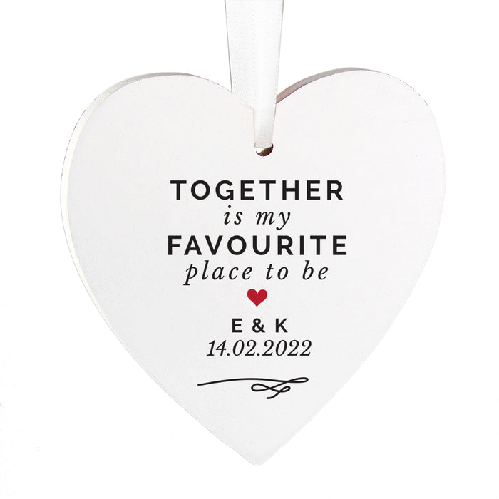 Personalised Together Is My Favourite Place Wooden Heart Decoration