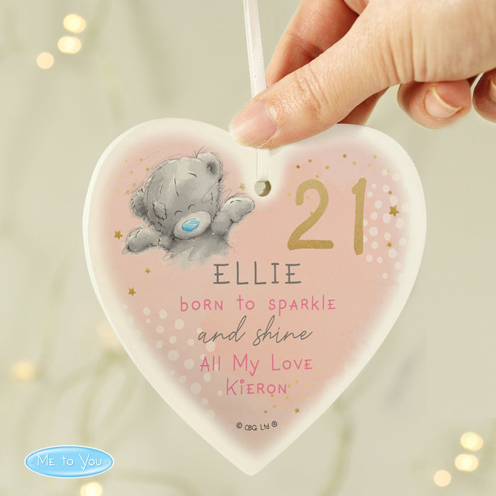 Personalised Me To You Sparkle & Shine Birthday Wooden Heart Decoration - The Gift Cabin UK