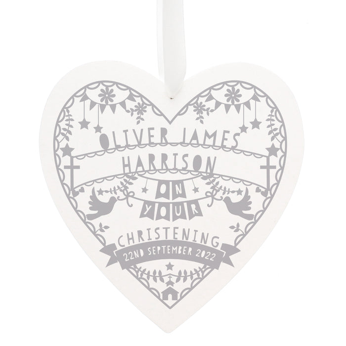 Personalised Grey Papercut Style Large Wooden Heart