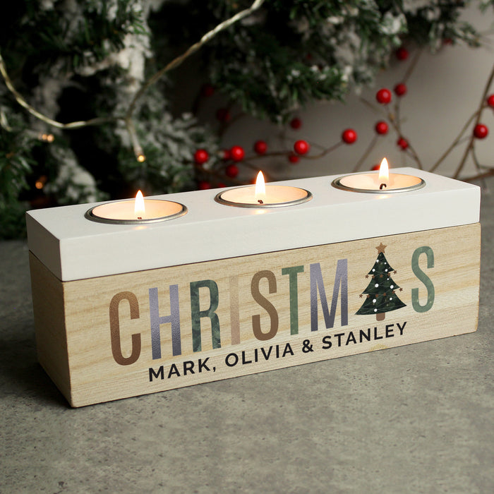 Personalised Christmas Tree Triple Tea Light Box