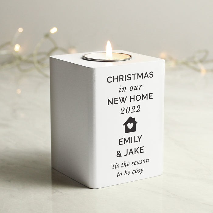 Personalised Home White Wooden Tea light Holder