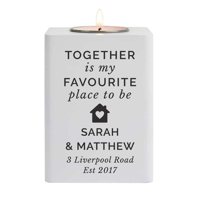 Personalised Home White Wooden Tea light Holder