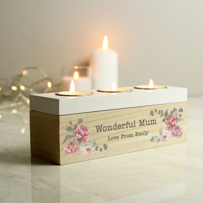 Personalised Floral Watercolour Triple Tealight Box