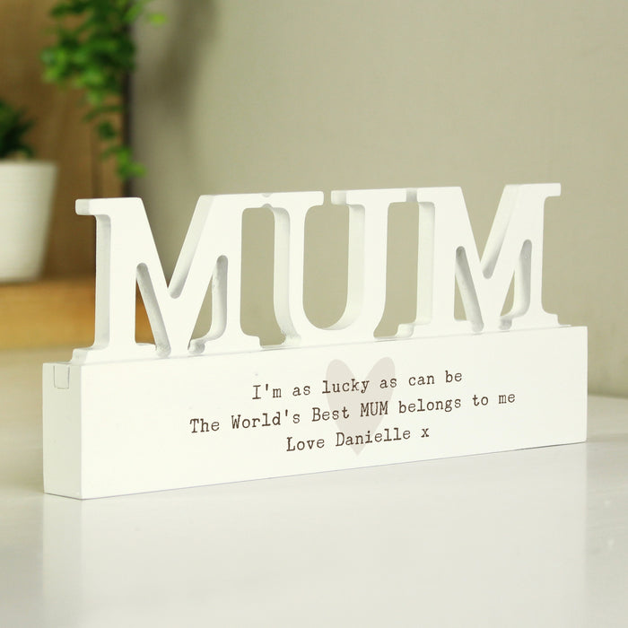 Personalised Free Text Heart Wooden Mum Ornament plaque - The Gift Cabin UK