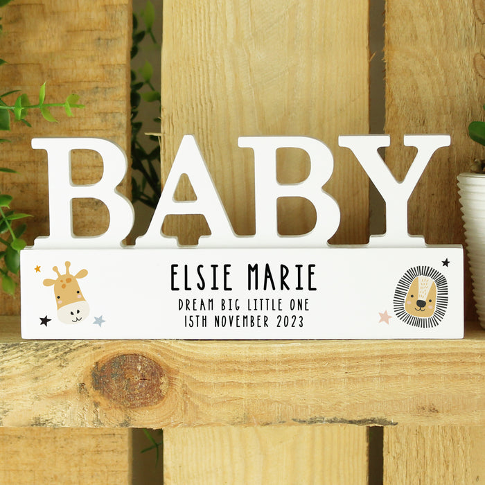 Personalised Scandi Safari Animals Wooden Baby Ornament - The Gift Cabin UK