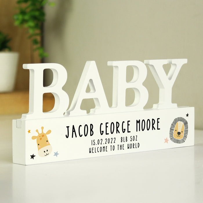 Personalised Scandi Safari Animals Wooden Baby Ornament - The Gift Cabin UK