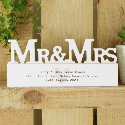 Personalised Free Text Heart Wooden Mr & Mrs Ornament - The Gift Cabin UK