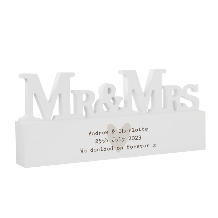 Personalised Free Text Heart Wooden Mr & Mrs Ornament - The Gift Cabin UK