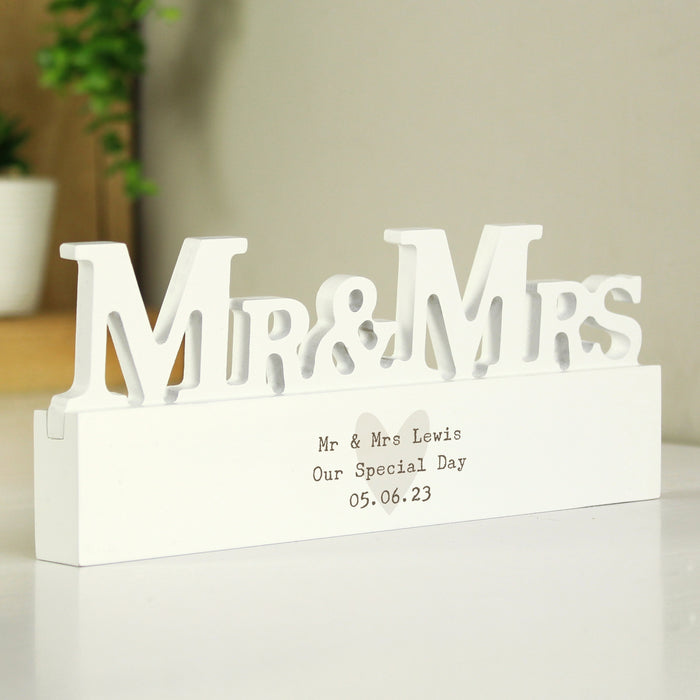 Personalised Free Text Heart Wooden Mr & Mrs Ornament - The Gift Cabin UK