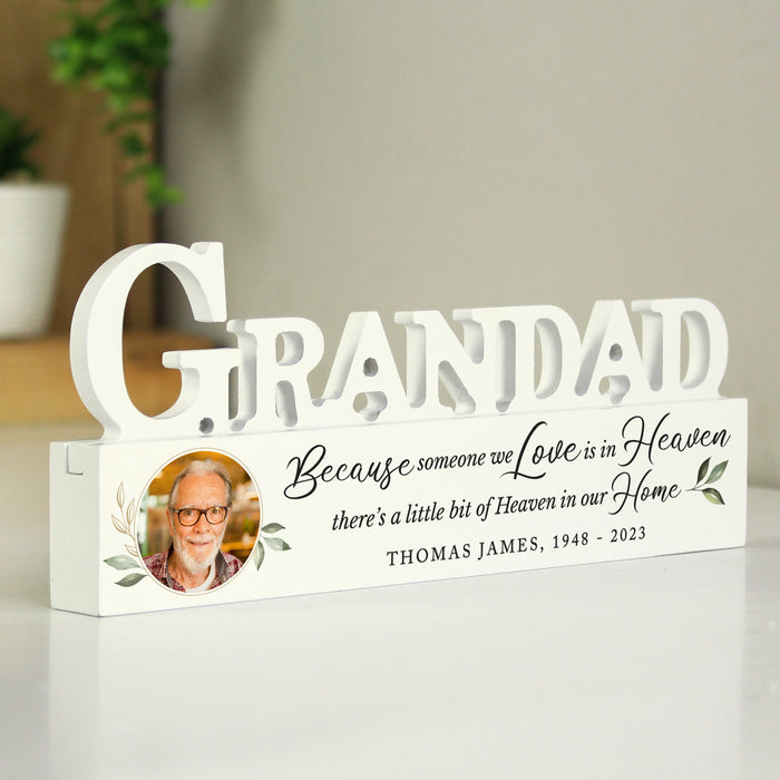 Personalised Botanical Memorial Photo Upload Wooden Grandad Ornament - The Gift Cabin UK