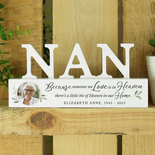 Personalised Botanical Memorial Photo Upload Wooden Nan Ornament - The Gift Cabin UK