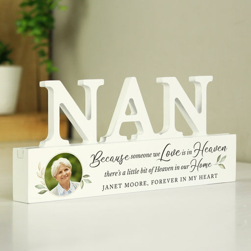 Personalised Botanical Memorial Photo Upload Wooden Nan Ornament - The Gift Cabin UK