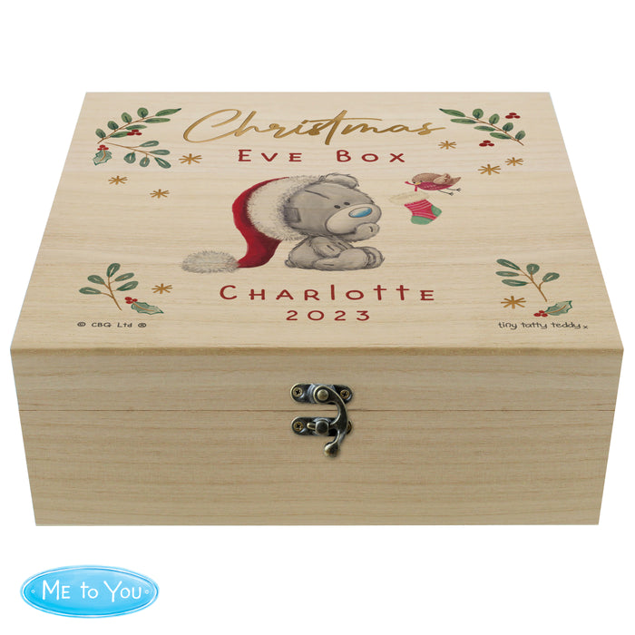 Personalised Winter Christmas Eve Tiny Tatty Teddy Large Wooden Keepsake Box - The Gift Cabin UK