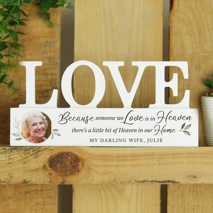 Personalised Botanical Memorial Photo Upload Wooden Love Ornament - The Gift Cabin UK