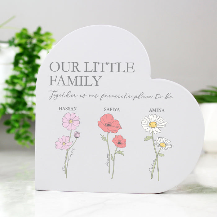 Personalised Flower of the Month Family Heart Ornament