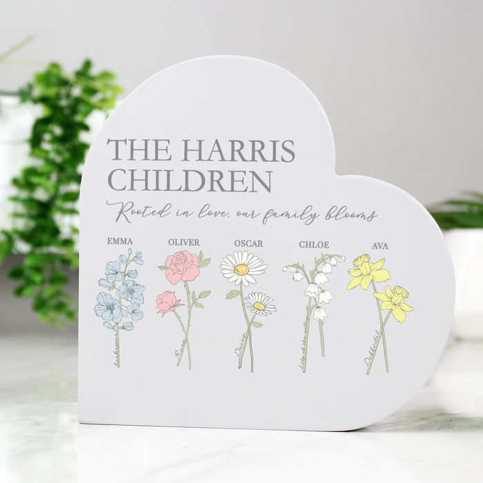 Personalised Flower of the Month Family Heart Ornament