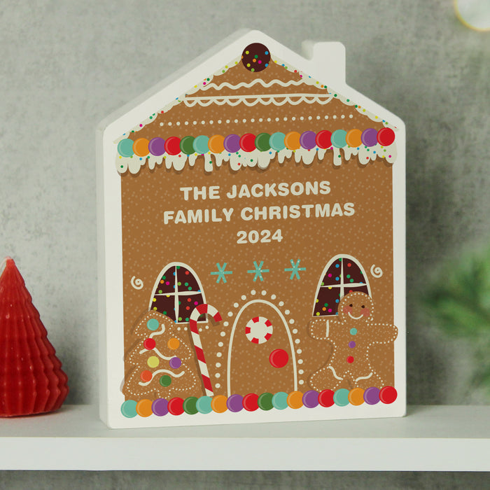 Personalised Gingerbread House Christmas Wooden Ornament