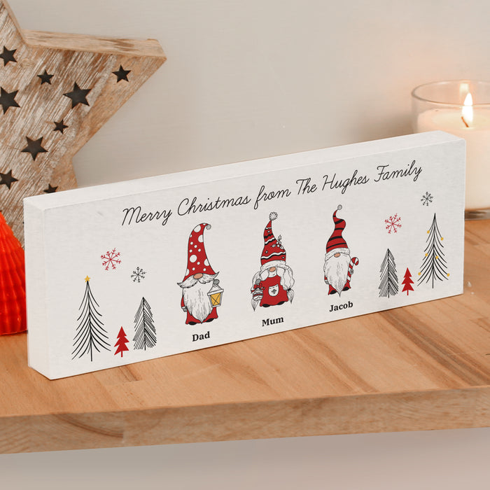 Personalised Gonk Family Christmas Wooden Mantel Decoration