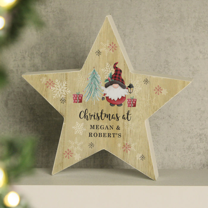 Personalised Gonk Christmas Wooden Star Ornament - The Gift Cabin UK