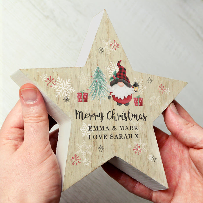 Personalised Gonk Christmas Wooden Star Ornament - The Gift Cabin UK