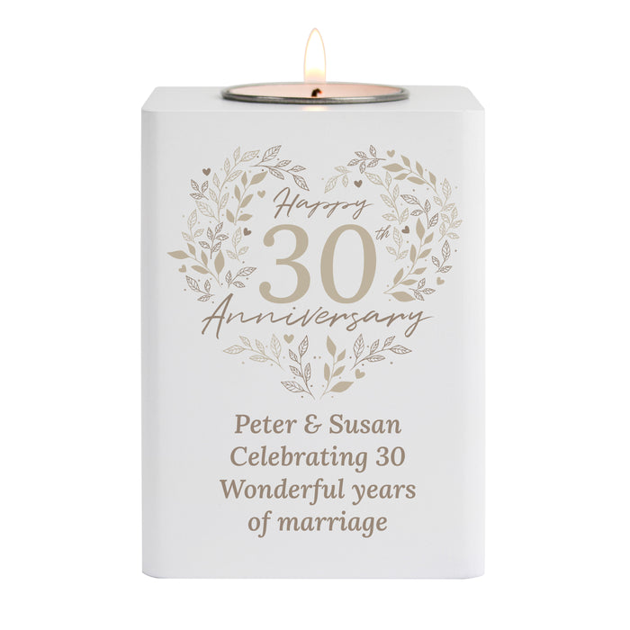 Personalised 30th Pearl Wedding Anniversary Tea Light Holder