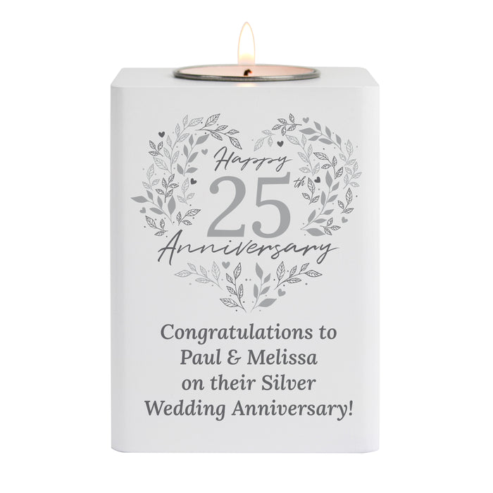 Personalised 25th Silver Wedding Anniversary Tea Light Holder