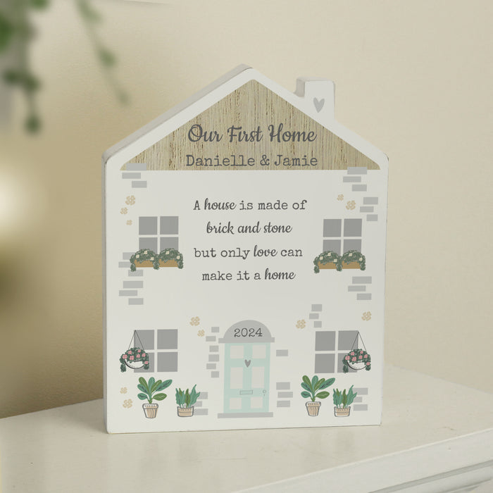 Personalised Love Makes A Home Wooden House Ornament