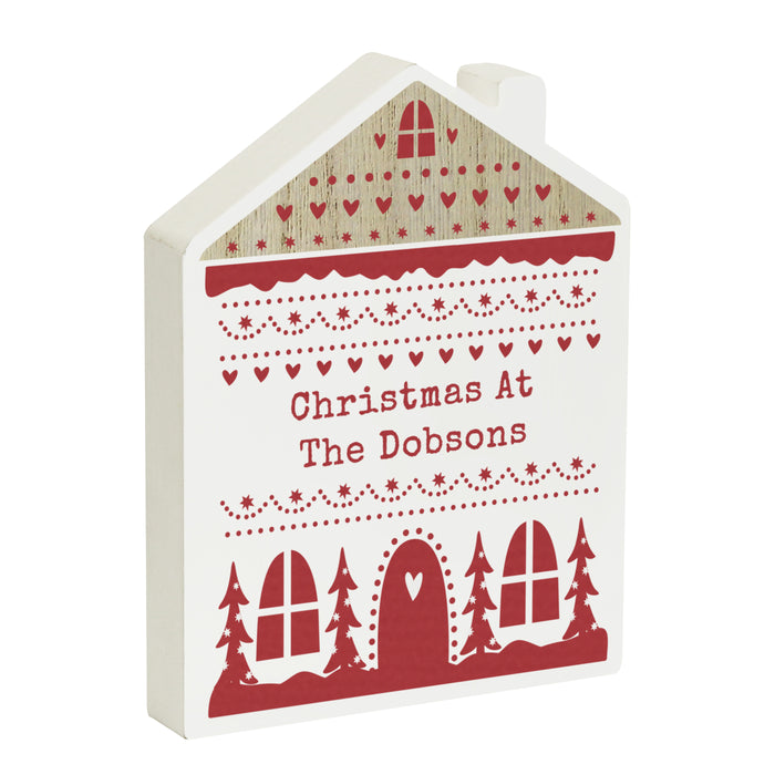 Personalised Christmas Fair Isle Wooden House Ornament