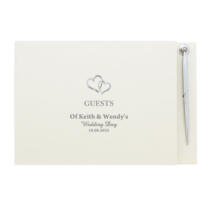 Personalised Hearts Design Hardback Guest Book & Pen