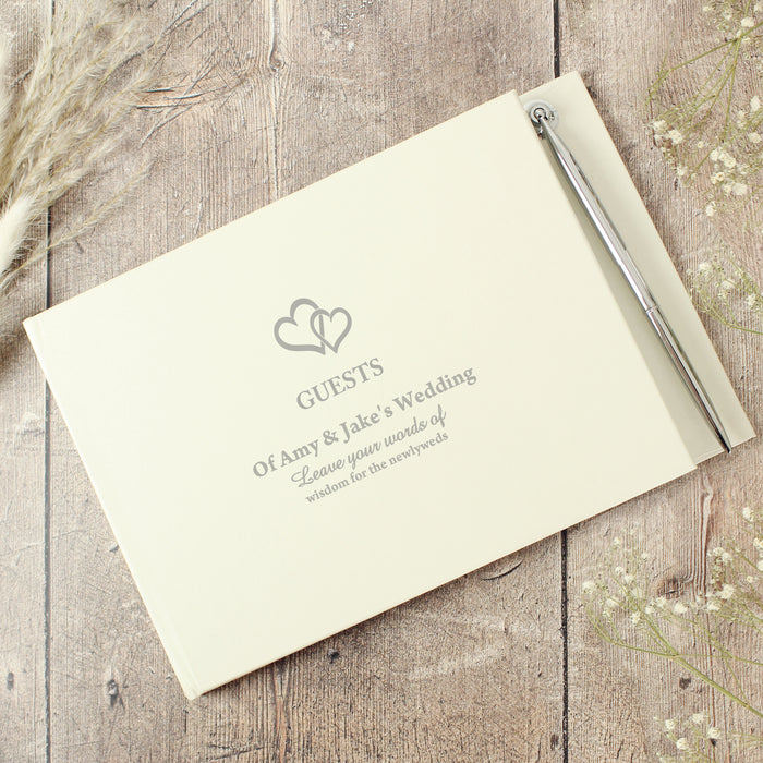 Personalised Hearts Design Hardback Guest Book & Pen