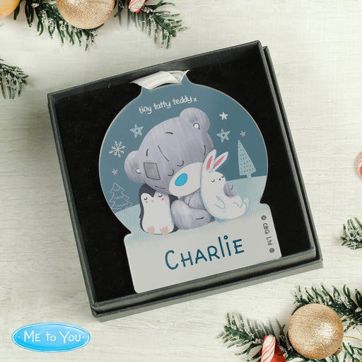 Personalised Winter Explorer Tiny Tatty Teddy Acrylic Snow Globe Decoration - The Gift Cabin UK