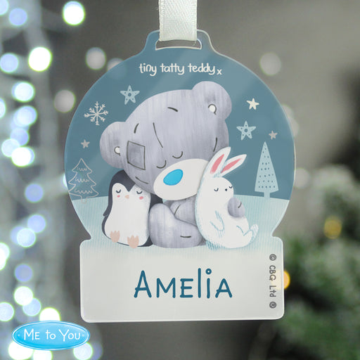 Personalised Winter Explorer Tiny Tatty Teddy Acrylic Snow Globe Decoration - The Gift Cabin UK