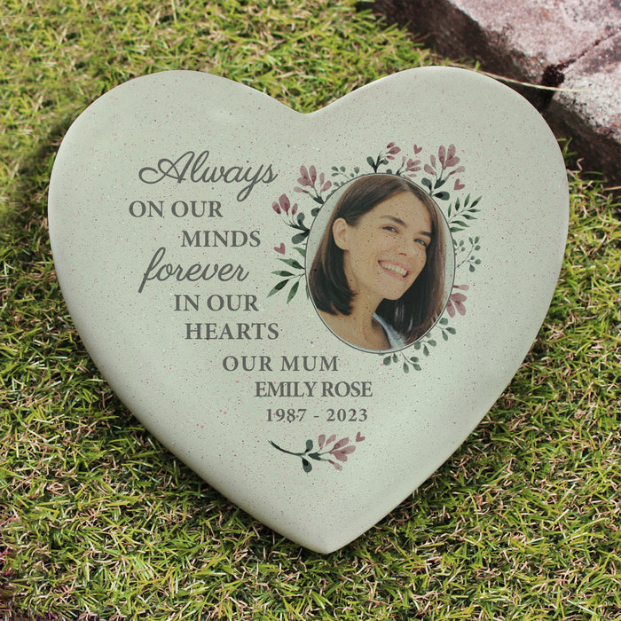 Personalised Floral Photo Upload Memorial Resin Heart