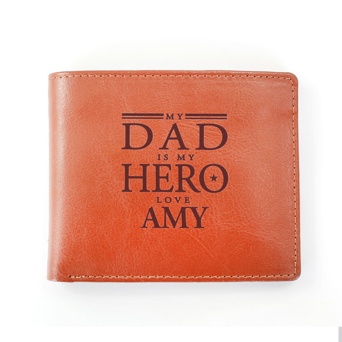 Personalised My Dad is My Hero Tan Leather Wallet