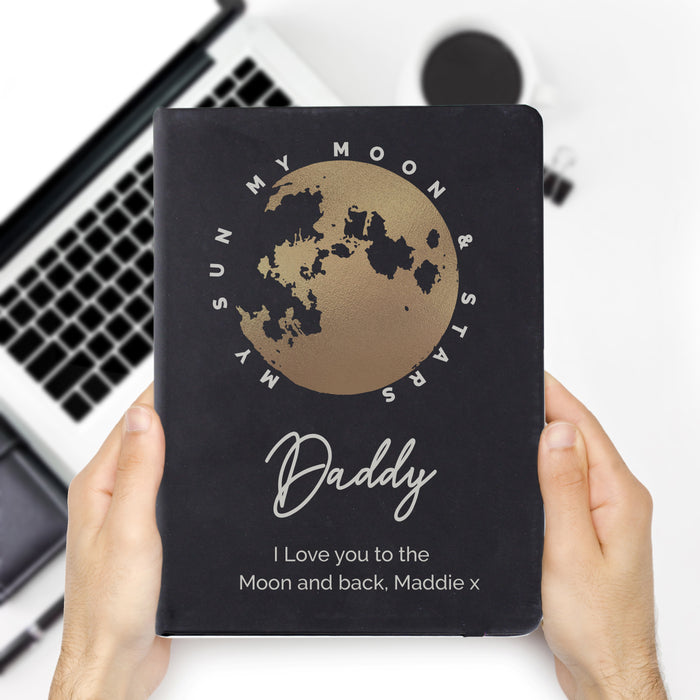 Personalised Moon & Stars Black Hardback Notebook