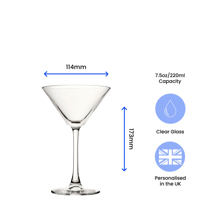 Engraved Enoteca Martini Cocktail Glass with Name with Heart Design, Personalise with Any Name - The Gift Cabin UK