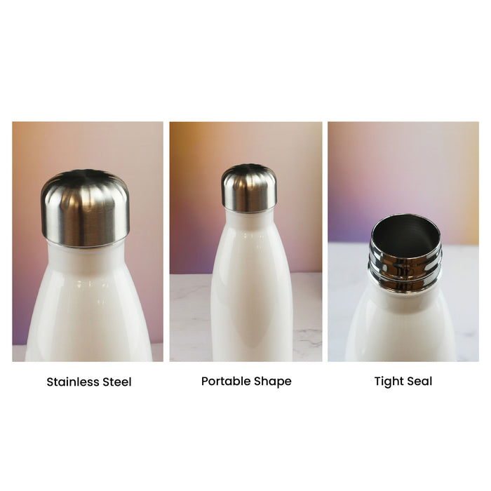 Printed White Thermal Bottle, Any Message, Stainless Steel 350ml/12.3oz - The Gift Cabin UK