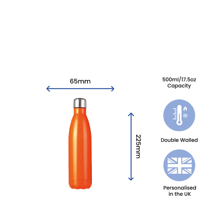 Printed Orange Thermal Bottle, Any Message, Stainless Steel 500ml/17oz - The Gift Cabin UK