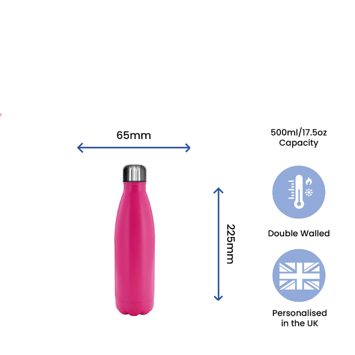 Printed Deep Pink Thermal Bottle, Any Message, Stainless Steel 500ml/17oz - The Gift Cabin UK