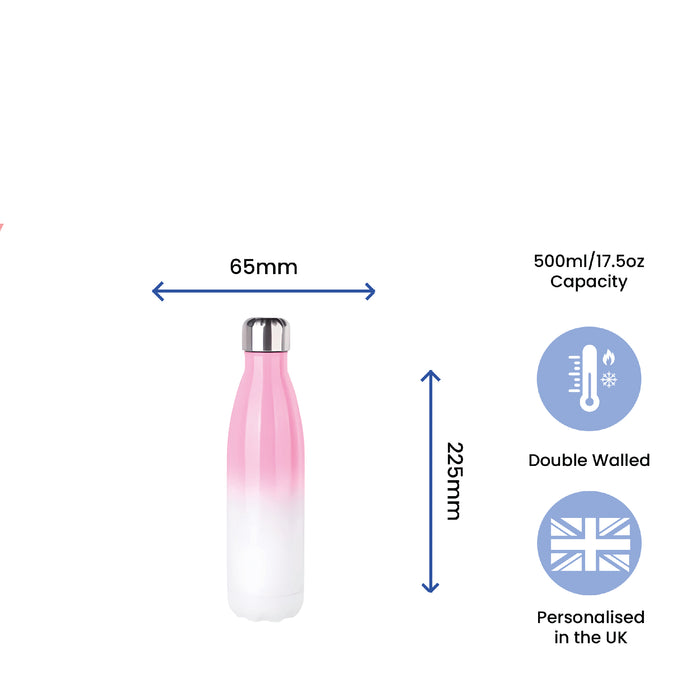 Printed Pink Gradient Thermal Bottle, Any Message, Stainless Steel 500ml/17oz - The Gift Cabin UK