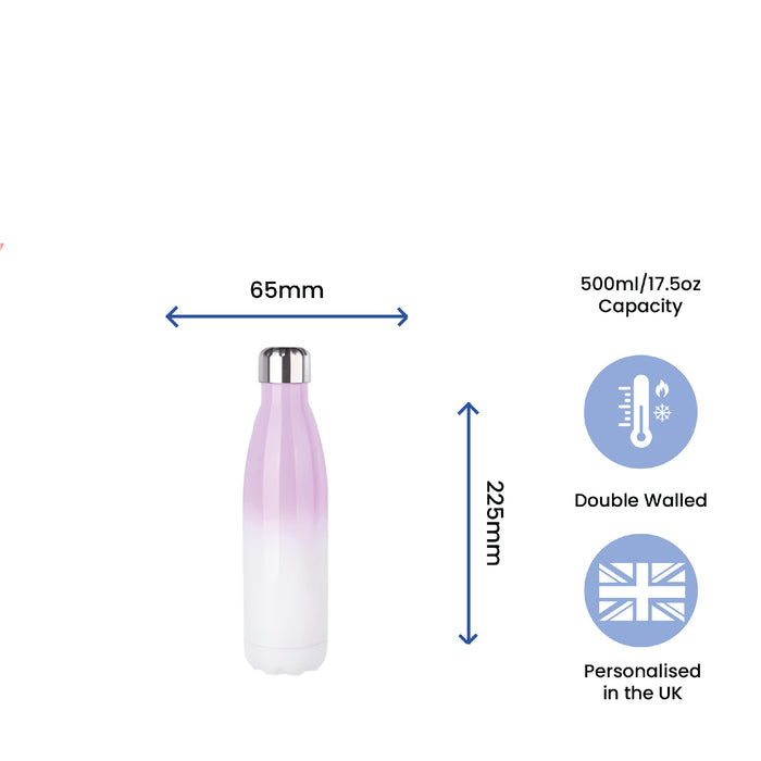 Printed Lilac Gradient Thermal Bottle, Any Message, Stainless Steel 500ml/17oz - The Gift Cabin UK