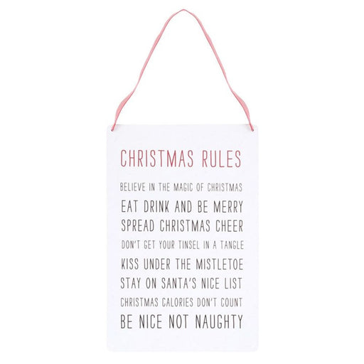 30cm Christmas Rules Metal Hanging Sign - The Gift Cabin UK