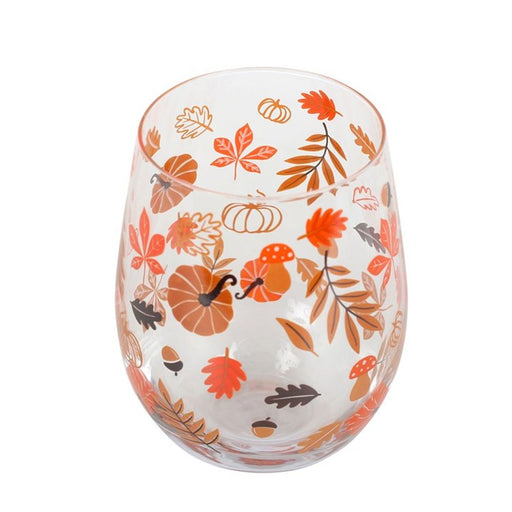 Autumn Leaves and Pumpkins Stemless Glass - The Gift Cabin UK