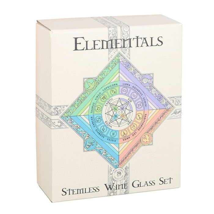 Set of 4 Elemental Stemless Wine Glasses by Anne Stokes - The Gift Cabin UK