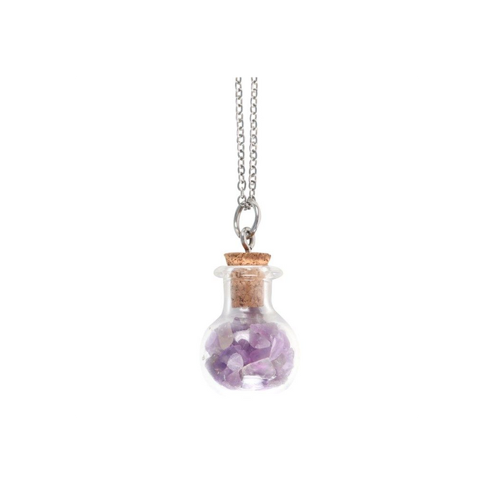 Calming Amethyst Crystal Chip Potion Bottle Necklace - The Gift Cabin UK