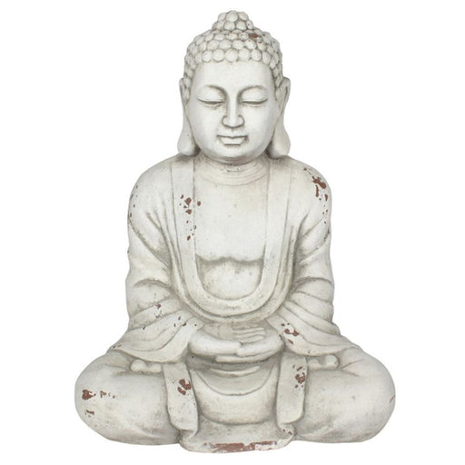 58cm White Hands In Lap Sitting Garden Buddha - The Gift Cabin UK