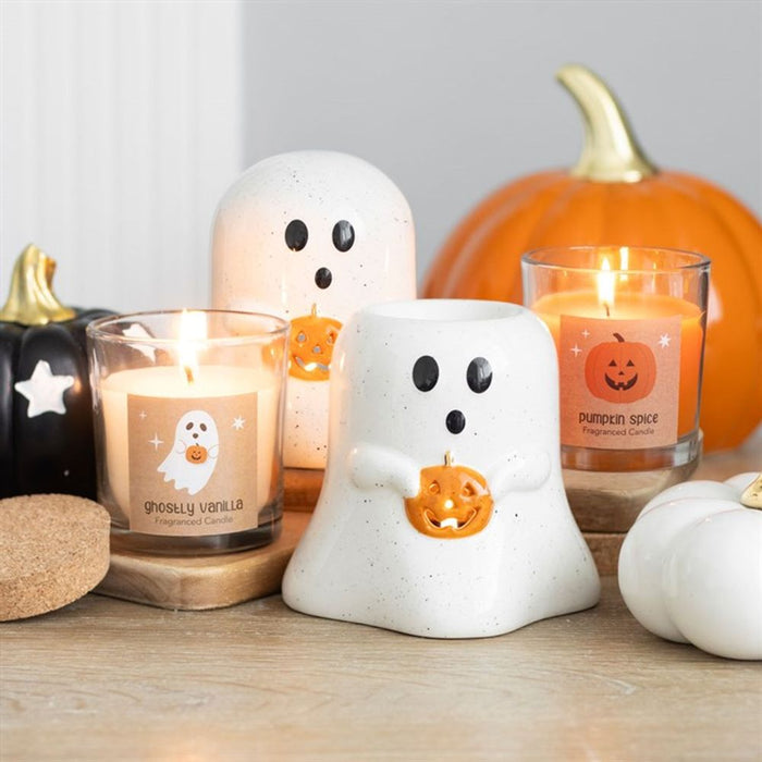 Ghost Shaped Tealight Candle Holder with Pumpkin - The Gift Cabin UK